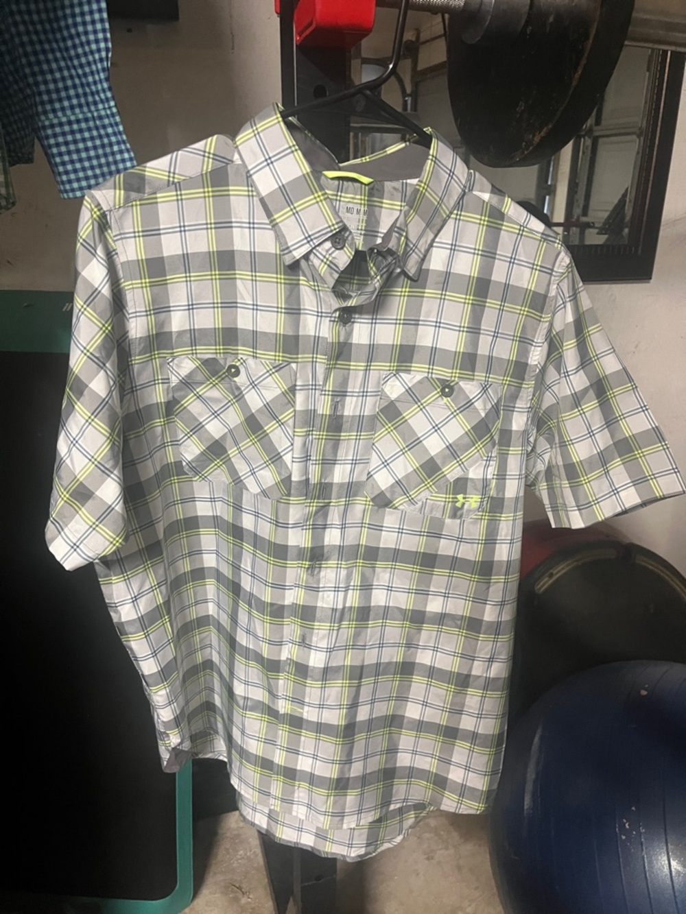 Under Armour Men's Short-Sleeve Plaid Button-Down Shirt - White, Gray & Lime